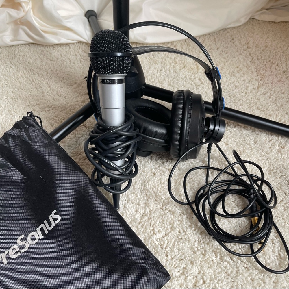 PreSonus Microphone and Headphones Set and On- Stage Stand -Recording Bundle